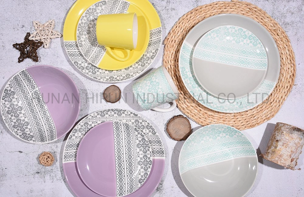 Daily Use Stoneware Dinnerware Set Dinner Plate with Color Glaze and Pad Printing